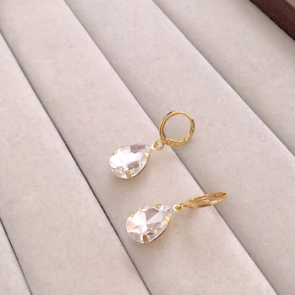 Crystal + Gold Pear Drop Earrings - Picture 5 of 5